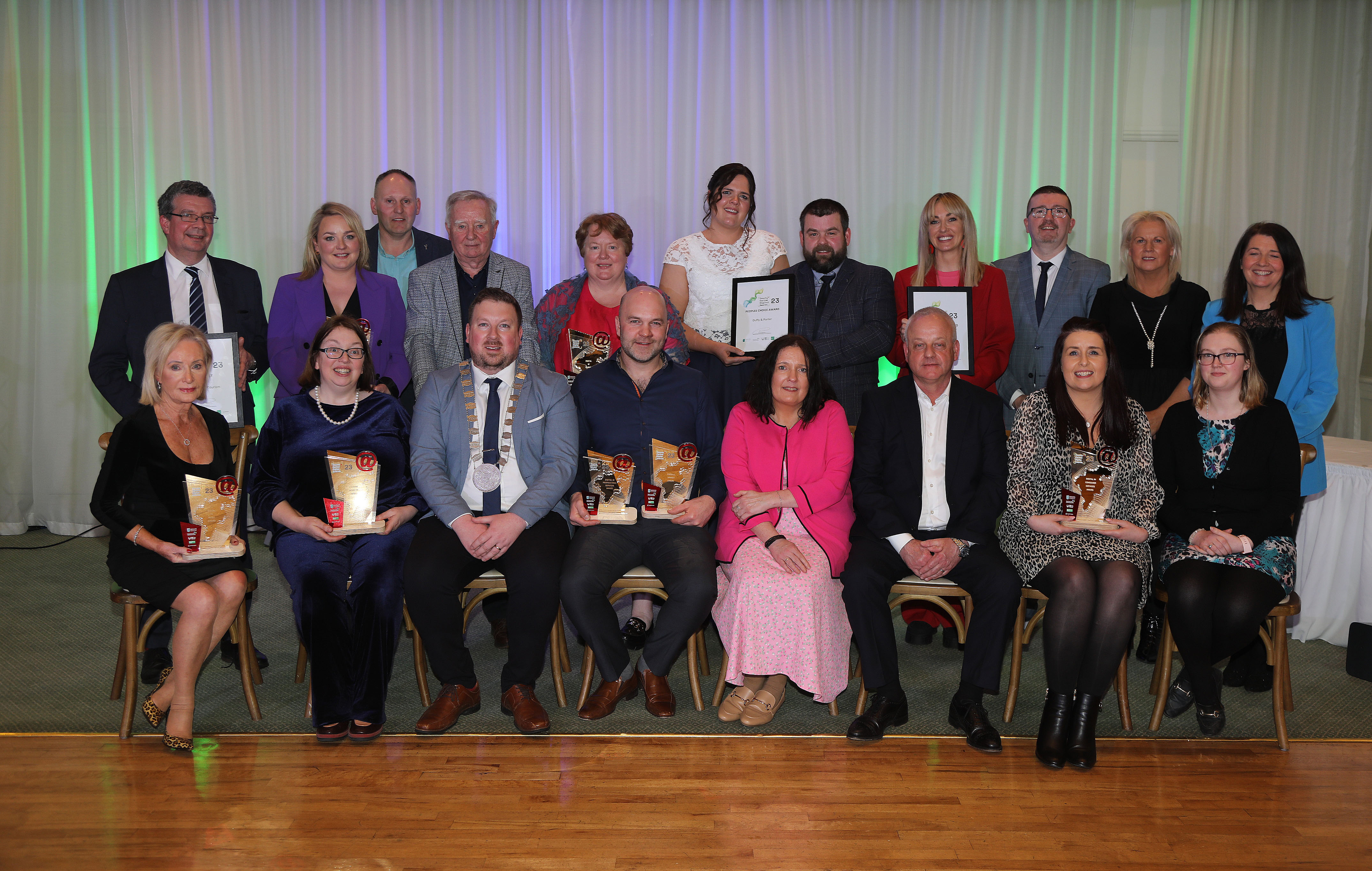 Winners in the Carlow Digital Awards pictured with sponsors and public representatives