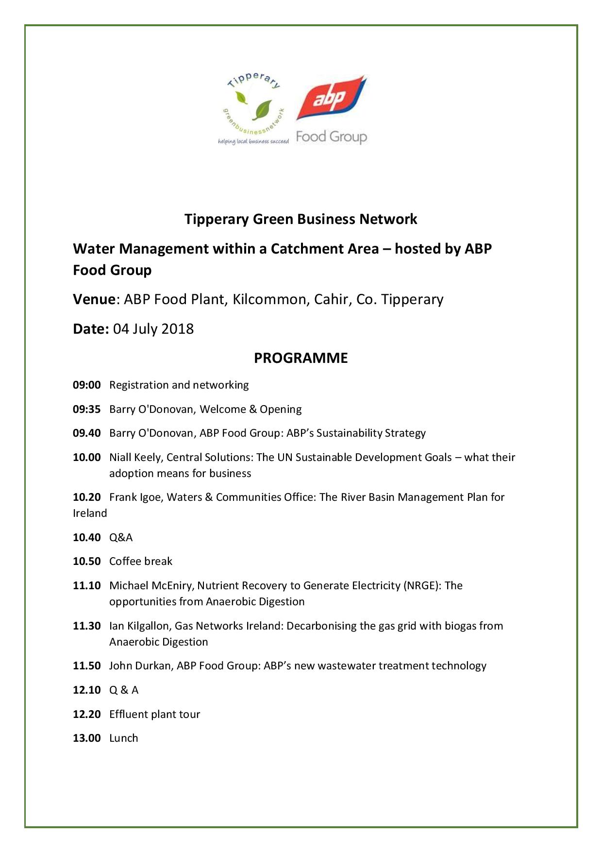 Sustainable water event ABP Cahir